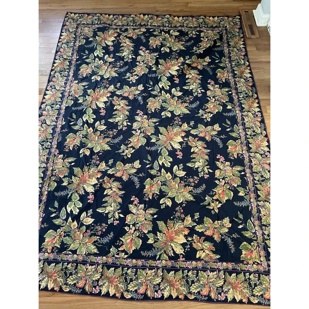 April Cornell Navy Blue Winterberry Cotton Tablecloth 59”x82”